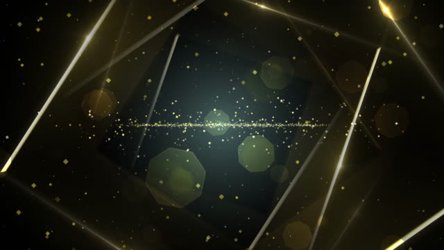 Gold virtual abstract background space tunnel with neon line lights.