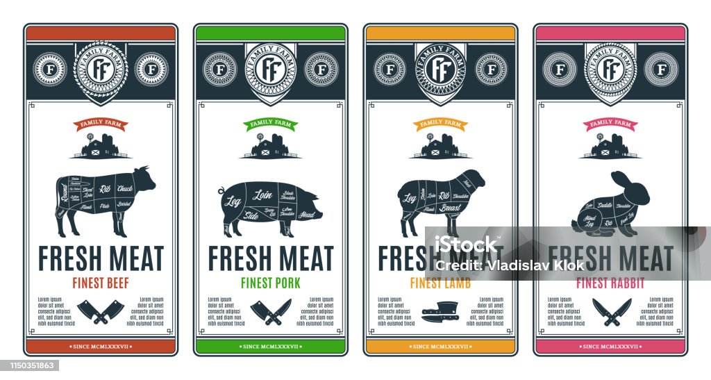 Beef Menu Label Vector Meat Labels Stock Illustration - Download Image Now - Sausage ...