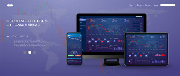 Trade UI, great design for any purposes. Trade concept. Web site screen template. forex market, news and analysis. binary option. Application for investment and online trading ,tablet, smartphone, pc. Trade UI, great design for any purposes. Trade concept. Web site screen template. forex market, news and analysis. binary option. desktop computer backgrounds stock illustrations