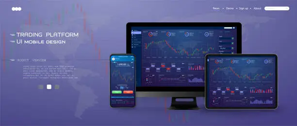 Vector illustration of Trade UI, great design for any purposes. Trade concept. Web site screen template. forex market, news and analysis. binary option. Application for investment and online trading ,tablet, smartphone, pc.