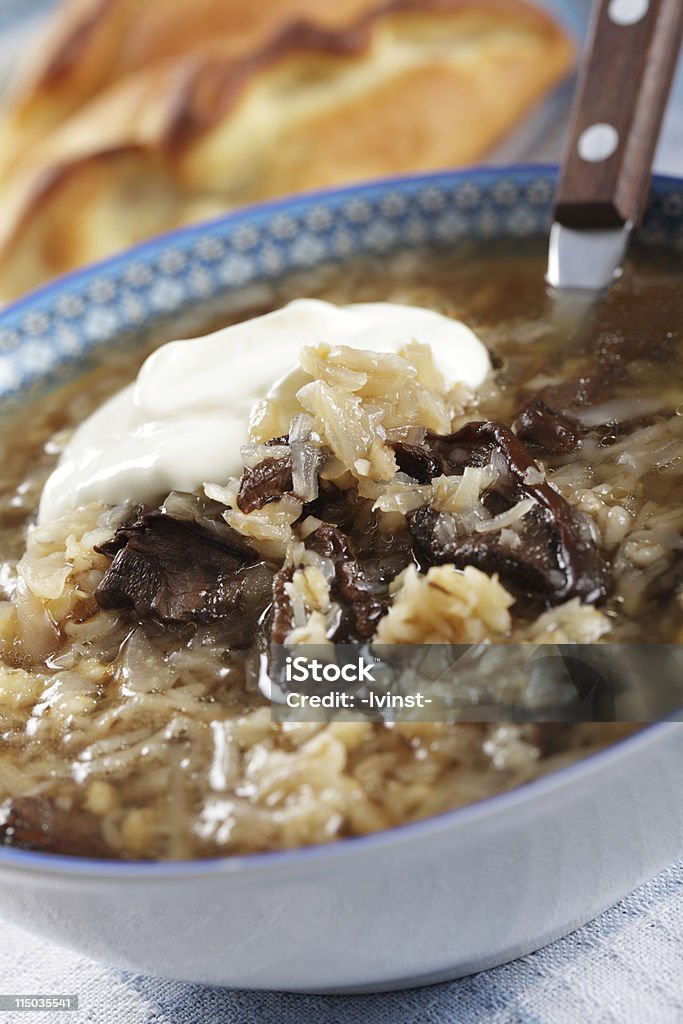 Russian sauerkraut soup Russian sauerkraut soup with mushrooms and pearl barley Baked Pastry Item Stock Photo