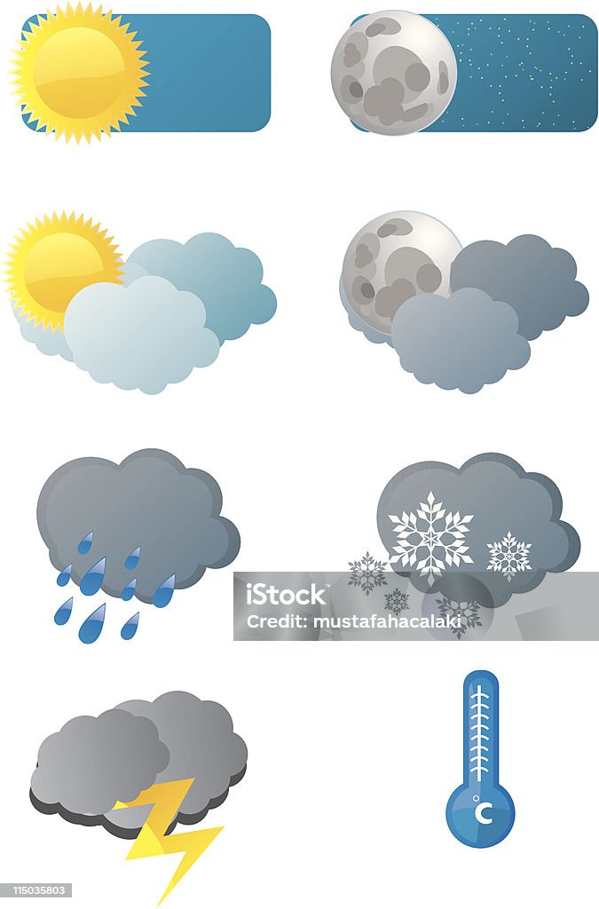 Iconos de previsión meteorológica - arte vectorial de Amarillo - Color libre de derechos