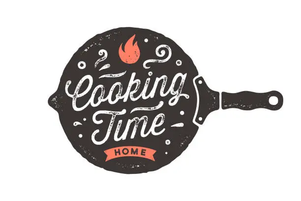 Vector illustration of Cooking Time. Kitchen poster. Kitchen Wall Decor, Sign, Quote