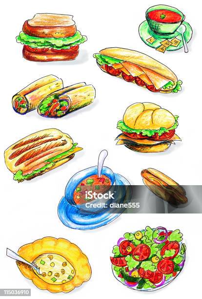 Mão Desenhada Comida Clipart - Arte vetorial de stock e mais imagens de Sanduíche - Sanduíche, Sopa, Desenho