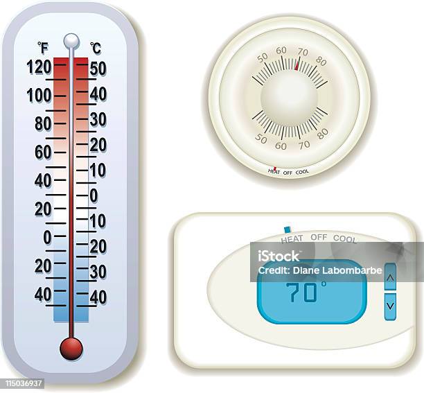 Thermostate Und Thermometer In Verschiedenen Designs Stock Vektor Art und mehr Bilder von Angloamerikanisches Maßsystem