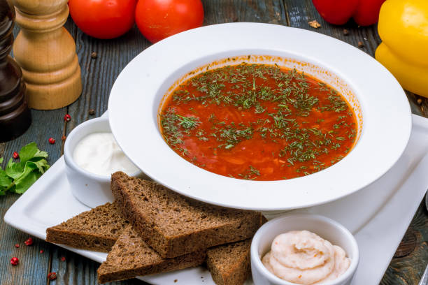istock Borscht with sour cream 1150371549