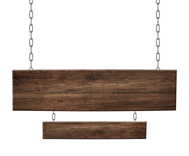 doble signo de madera oblong hecho de madera oscura colgando de cadenas - señal de igual fotografías e imágenes de stock