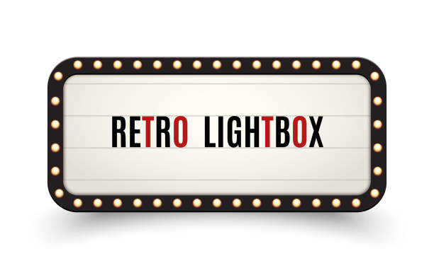 retro-lightbox-billboard-vintage-rahmen. vintage-banner-leuchtkasten. kino-oder show-beschilderungsdekoration werben - movie sign stock-grafiken, -clipart, -cartoons und -symbole