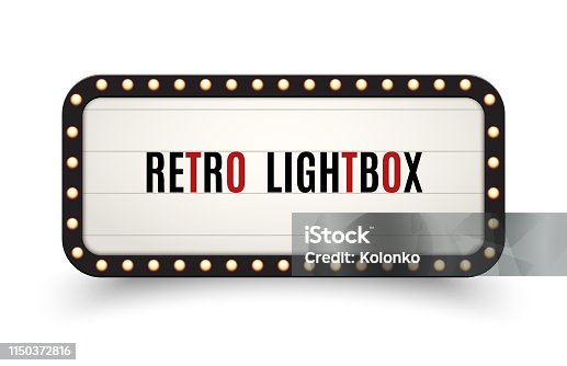 istock Retro lightbox billboard vintage frame. Vintage banner light box. Cinema or show signboard decoration advertise 1150372816