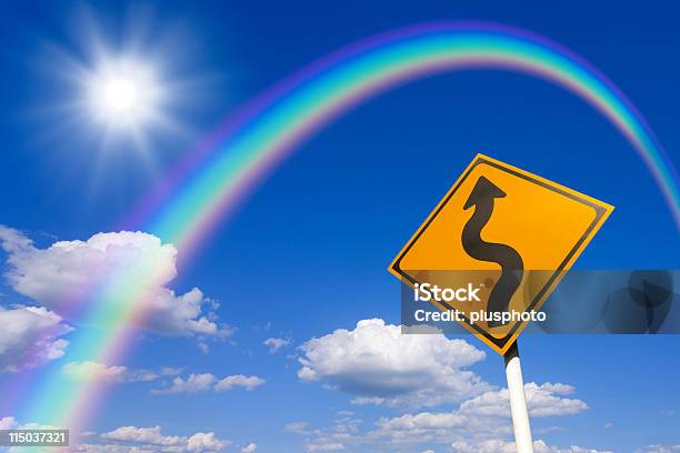 Roadsign Stock Photo - Download Image Now - Rainbow, Sign, Turning