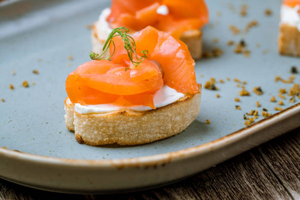 istock Bruschetta with salmon and cheese 1150374953