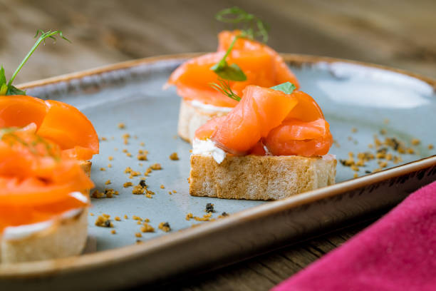 istock Bruschetta with salmon and cheese 1150374969