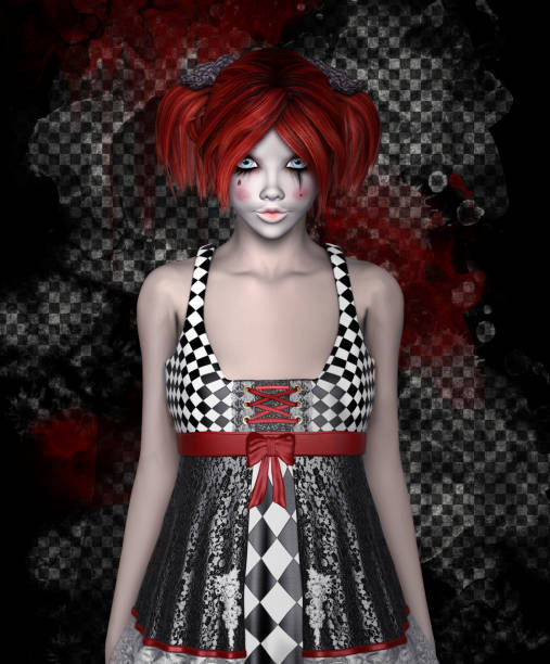A dangerous girl A fantasy dangerous woman with a scary make up – 3D illustration dark pink dress stock pictures, royalty-free photos & images