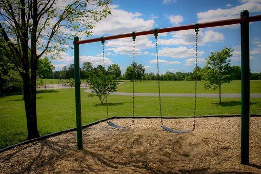 Swing set in a sunny park