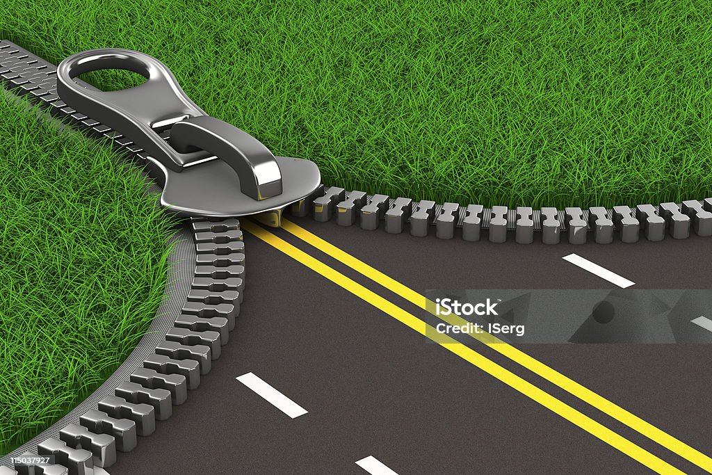 Молния с травой и road. Изолированные 3D изображение - Стоковые фото Многополосная автострада роялти-фри