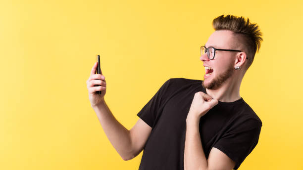 shocked scared emotional hipster guy portrait