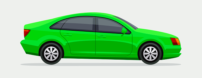 Car. Side view. Green vector family sedan illustration. City automobile and transportation. EPS10