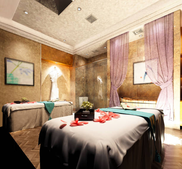 istock 3D Render of luxury spa and massage room 1150386749