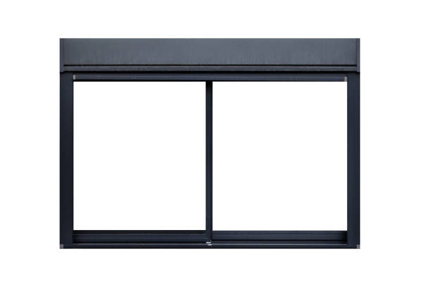 istock Black metal window frame isolated on white background 1150388677
