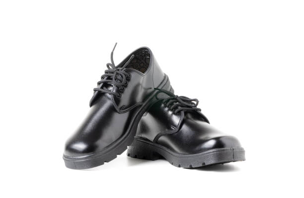 New leather student shoes isolated on white
