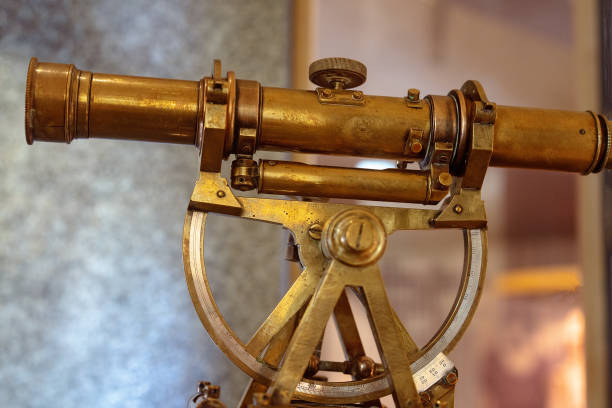 Vintage theodolite precision optical telescopic instrument for land surveying at an old abandoned gold mine