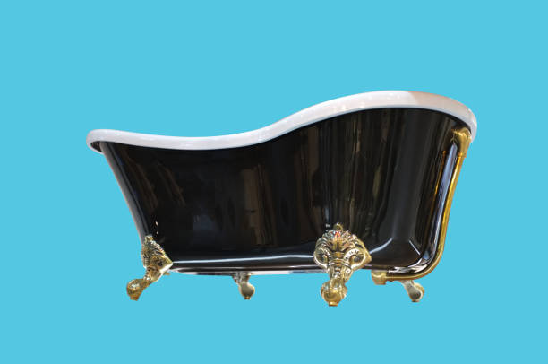 黄金のかぎ爪のフィートの浴槽が付いている美しい古典的な様式の黒および白、豪華な目的 - hotel clean home interior bathroom ストックフォトと画像