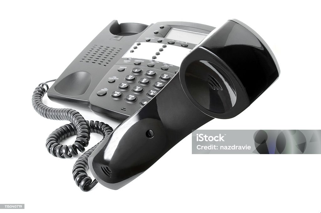 Negro teléfono de negocios el gancho aislado sobre fondo blanco - Foto de stock de Arriba de libre de derechos