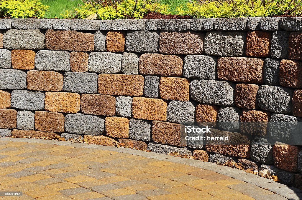 Retaining wall and patio Retaining wall and patio, copy space Retaining Wall Stock Photo