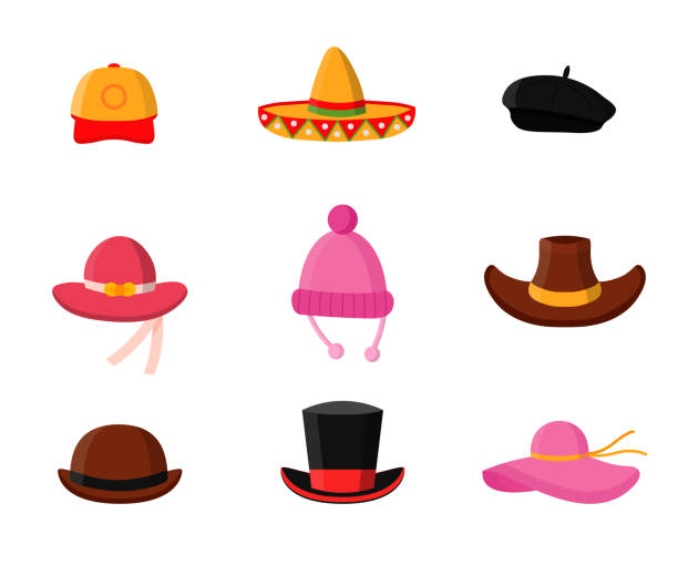 illustrations, cliparts, dessins animés et icônes de pack d’illustrations vectorielles plates coiffe - cowboy hat personal accessory equipment headdress