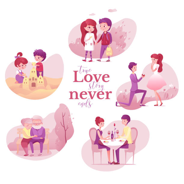 True Love Story Never Ends Illustrations Set Stock Illustration - Download  Image Now - Engagement, Engagement Ring, Adult - iStock