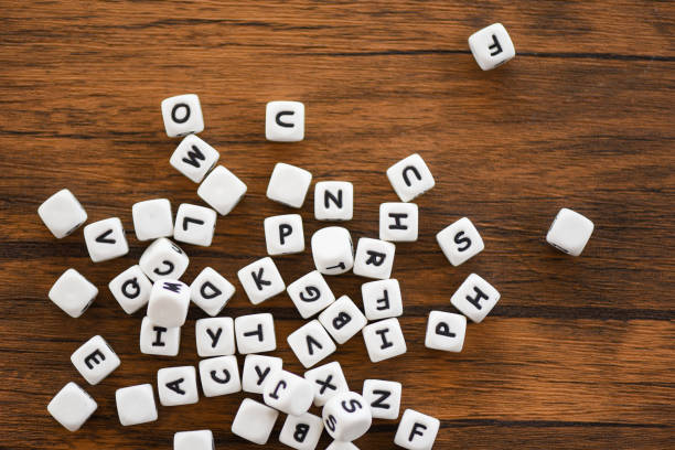istock Text dice cube concept - Letter dices alphabet on wooden background 1150418112