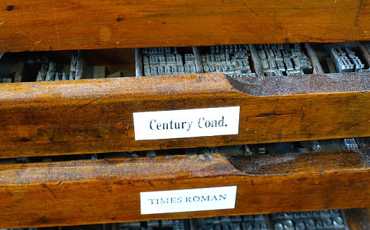 Old drawers for holding metal letterpress type