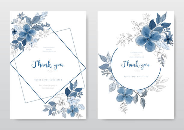 Set of beautiful blue watercolor floral card Set of beautiful blue watercolor florals card. Decorative floral greeting card, wedding or invitation design background. - Vector blue flowers stock illustrations