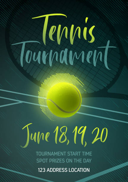 плакат теннисного турнира - tennis tennis ball ball black background stock illustrations
