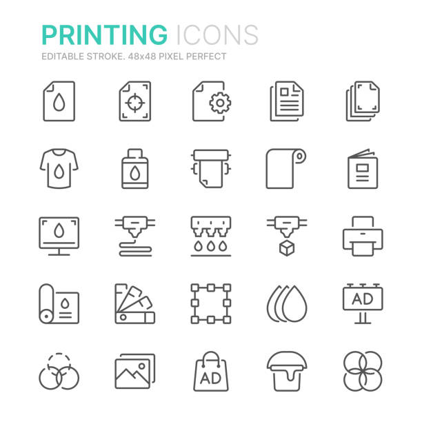 kolekcja ikon linii drukowania. 48x48 pixel perfect. edytowalny obrys - printed media obrazy stock illustrations