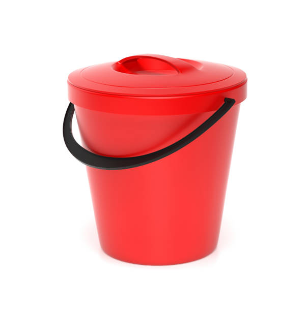 istock Red plastic bucket with closed lid. 3d rendering illustration isolated 1150424197