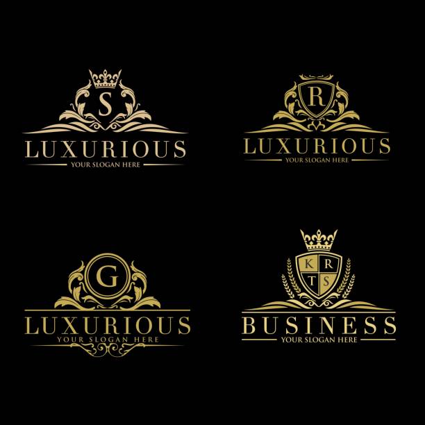Set of vector elements in style of luxury flourish. Luxury Logo template in vector for Restaurant, Royalty, Boutique, Cafe, Hotel, Heraldic, Jewelry, Fashion and other vector illustration classic luxury design coat of arms stock illustrations