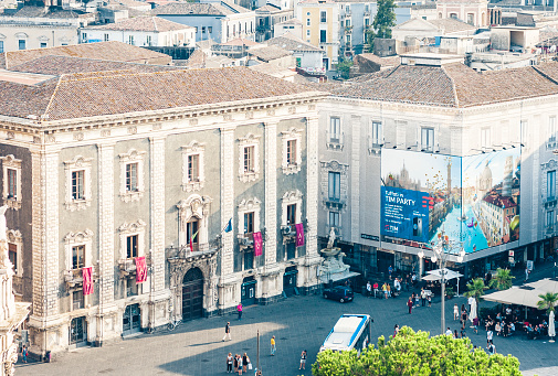 Catania, Sicily august 08, 2018: aerial cityscape, piazza del Duomo, travel to Italy