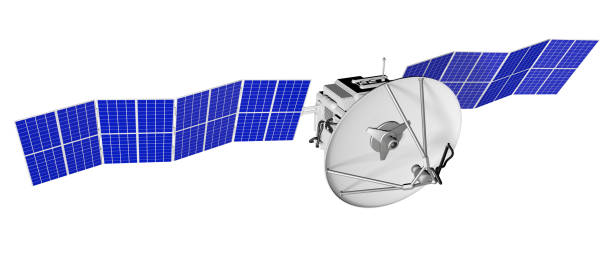 istock space satellite industrial illustration - spaceship with big solar power panels isolated on white - 3D Illustration 1150427632