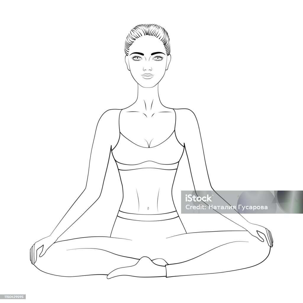 Hình Hình ảnh Vectơ Đen Trắng Của Một Người Phụ Nữ Tập Yoga Hoặc Thiền ...