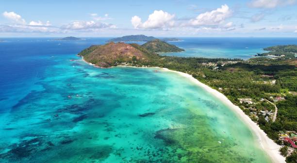 istock Aerial view anse volvert beach on Praslin island in Seychelles 1150430792