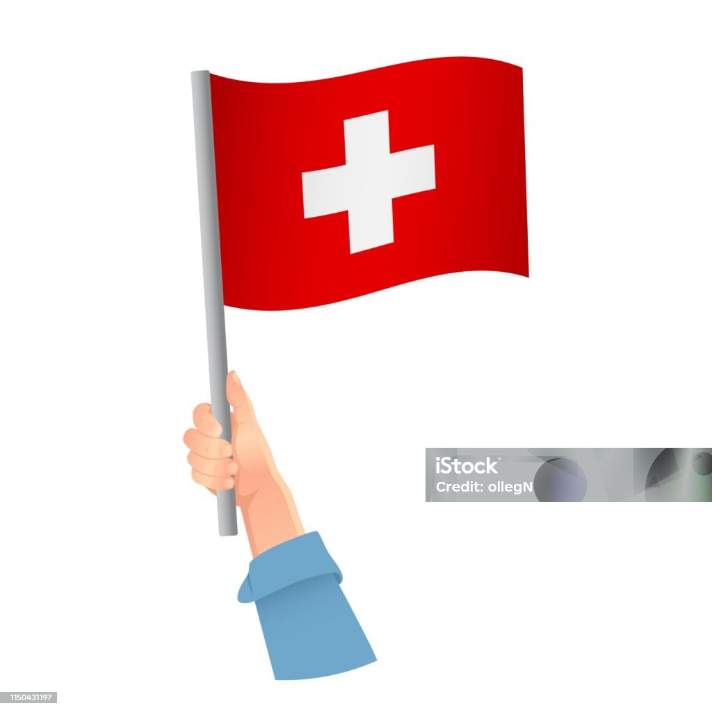 flag in hand Switzerland flag in hand. Patriotic background. National flag of Switzerland vector illustration Arm stock vector