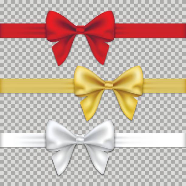 Set of colorful bows with ribbons for holiday gift decoration. Set of colorful bows with ribbons for holiday gift decoration. bow hair bow ribbon gold stock illustrations