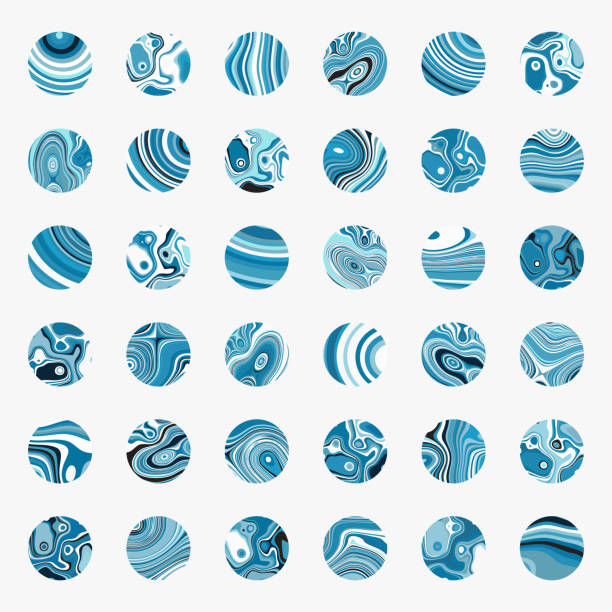 Vector blue stripes circle pattern buttons collection for design Vector blue stripes circle pattern buttons collection for design marble sphere stock illustrations