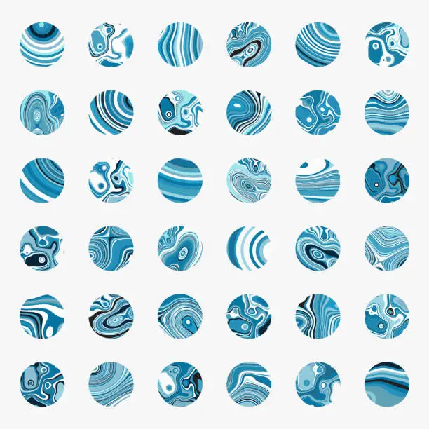 Vector illustration of Vector blue stripes circle pattern buttons collection for design