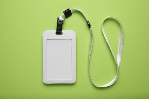 istock Identification badge, blank id, personal plastic card mockup on green background 1150432635
