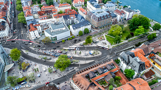 Aerial of Cityscape of Heidelberg, Germany Bismarckplatz