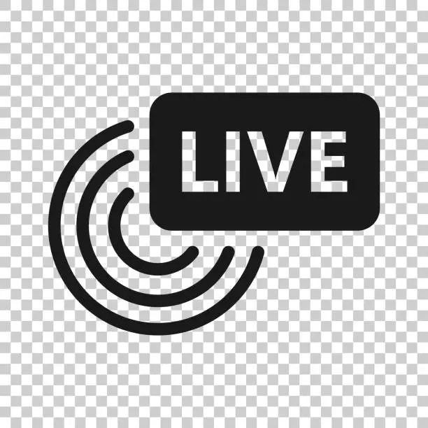 Vector illustration of Live broadcast icon in transparent style. Antenna vector illustration on isolated background. On air business concept.