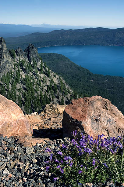 paulina lake - mountain mountain peak oregon on top of stock-fotos und bilder