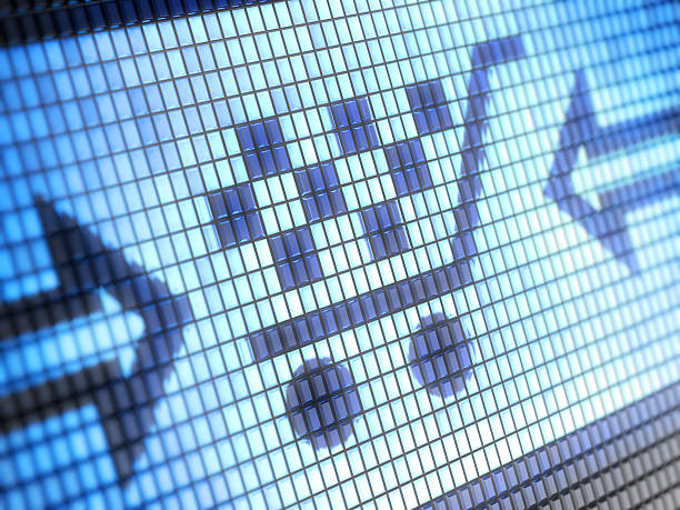 istock Blue pixelated shopping cart in computer screen 115043797